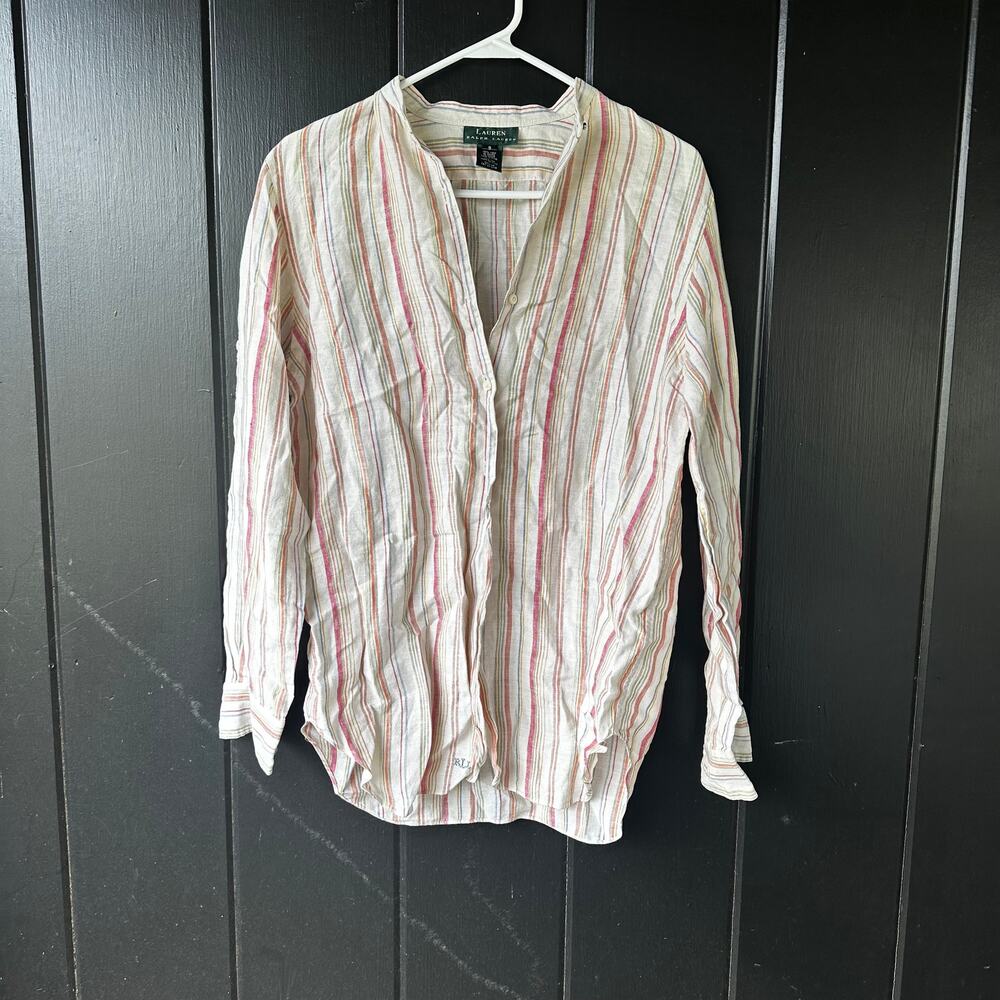 Lauren Ralph Lauren Linen Striped Button Blouse S